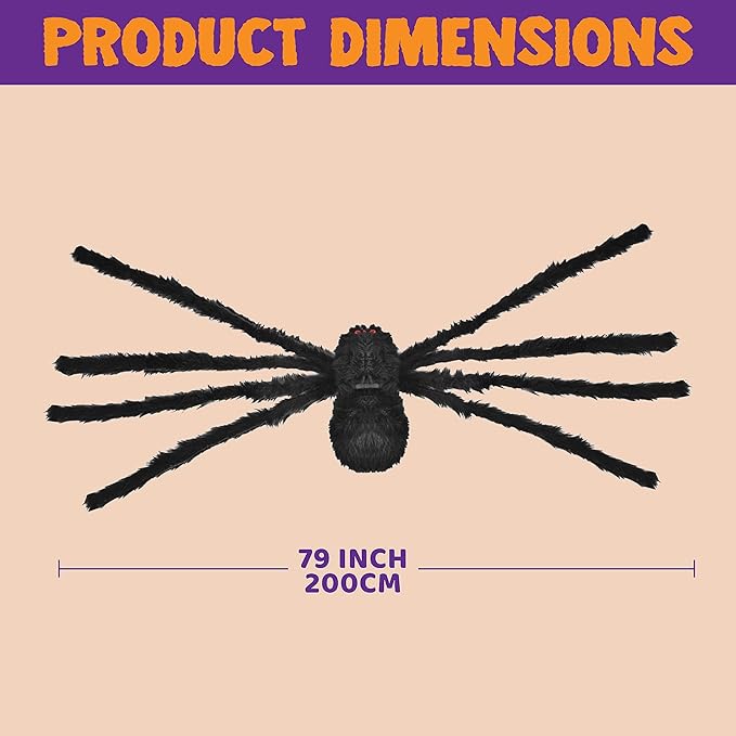 JOYIN 6.5ft Halloween Spider Outdoor Decorations, Scary Giant Large Spider Props for Halloween Outside Decor, Indoor Party Supplies and Yard Lawn Decoration, Black