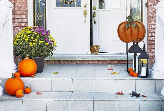 Metal Pumpkin Garden Stakes - Autumn Decorative Yard Signs - Indoor Outdoor Plant Flower Stake Fall Lawn Ornaments Pumpkin Decoration for Harvest Halloween (17.5" x2-A)