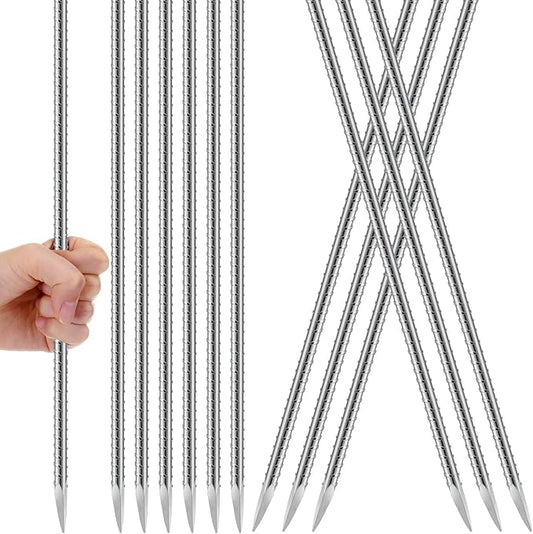 Gisafai 12 Pcs 40 Inch Ground Rebar Stakes Heavy Duty Ground Anchors Steel Plant Support Garden Stake Long Straight Metal Spikes with Chisel Point End for Concrete Timber Garden Plant Tent