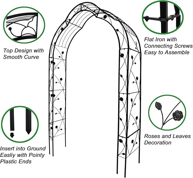Metal Garden Arch, Garden Arch Trellis for Climbing Plants Outdoor, Garden Arbor for Weddings Party Events Decoration, Assemble Freely with 8 Styles, 59" L X 15" W X 98.4" H, Black