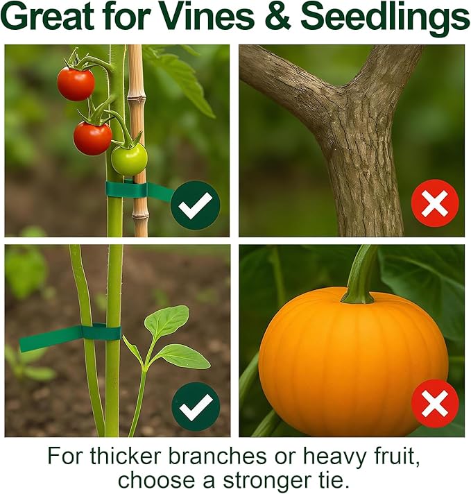 Stretch Plant Tie Tape – Reusable PVC Garden Ties for Plants, Green Flexible Garden Tape for Branches, Vines, Shrubs, Flowers, Trees, Indoor & Outdoor Use (196 ft)