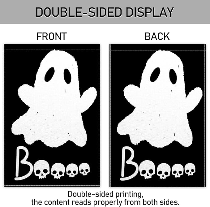 ChloropLastid Halloween Ghost Garden Flag Double Sided 12x18 Inch Scary Boo Black Holiday Yard Flag Small Burlap Outdoor Decorations
