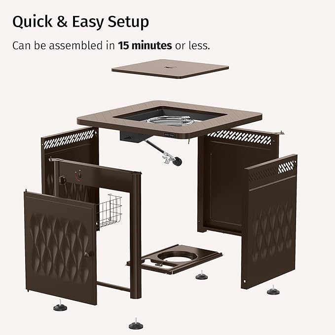EAST OAK 32" Outdoor Propane Fire Pit Table | 50,000 BTU Gas Fire Pit Table for Outside with Magnetic Lid | Storage Basket & Lava Rocks | CSA Certified for Patio, Garden & Backyard | Brown