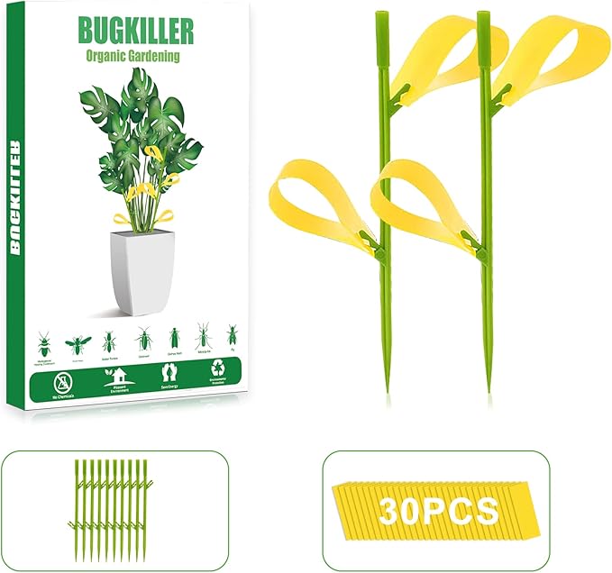 30PCS Fruit Fly Traps for Indoors Gnat Traps for House Indoor Yellow Sticky Traps for Plants Catcher for Whiteflies Fungus Gnat Mosquitoes Thrips... Stake Holders Included