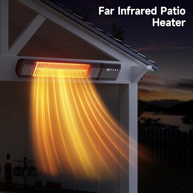 Ceiling Electric Outdoor Heater Wall-Mounted Hanging Patio 1500W Infrared 9 Heat Levels, 24H Timers, 1s Heating Carbon Fiber Tube Wall Heater for Gazebo, Balcony
