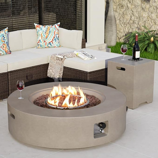COSIEST 2-Piece Outdoor Propane Firepit Table Set w Tank Table, CSA Certified, 42 inch Gray Fire Table (50,000 BTU) w 16 inches Tank Cover Side Table 20lb for Garden,Pool,Backyard