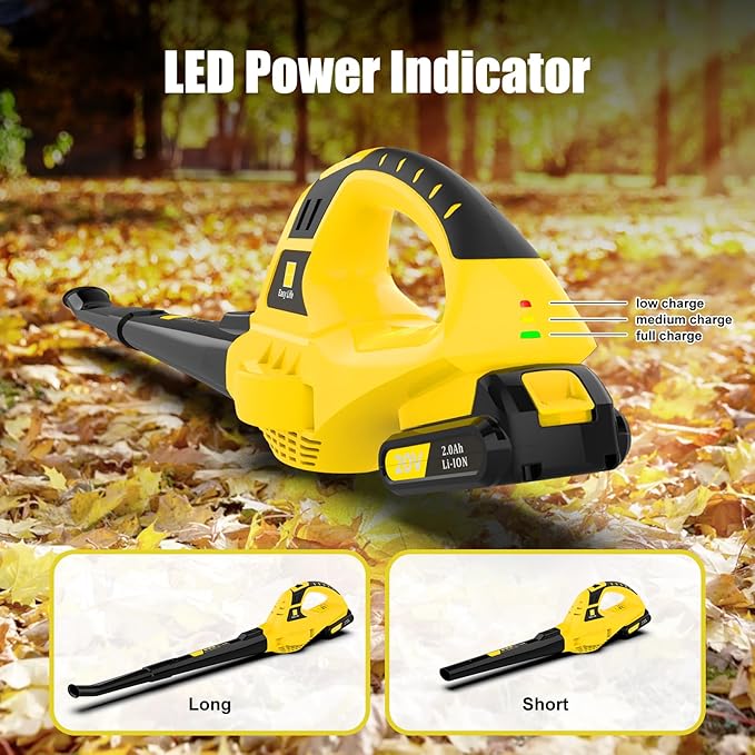 21V Leaf Blower Cordless | Handheld Electric Lightweight Blower with 2.0Ah Rechargeable Battery & Fast Charger | Adjustable Speeds, Portable Design for Lawn, Patio, Yard, Sidewalk Cleaning