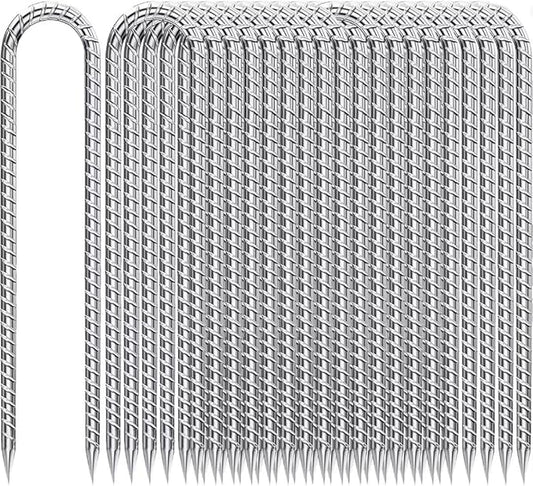 Rebar-Stakes-12-Inch-U-Shaped, Trampoline Stakes High Wind Ground Stakes Heavy Duty Galvanized Anti-Rust Metal Stakes Ground Anchors for Garden Dog Fence Chicken Coop Water Pipe 20pcs