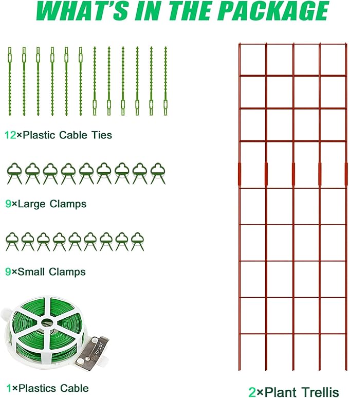 DoCred Cucumber Trellis, 59" High 2 Pack Foldable A Frame Trellis for Raised Bed Climbing Plants, Vegetables, Includes Plant Support Clips, Twist Ties, Plastic Ties- Made from PVC-Coated Steel