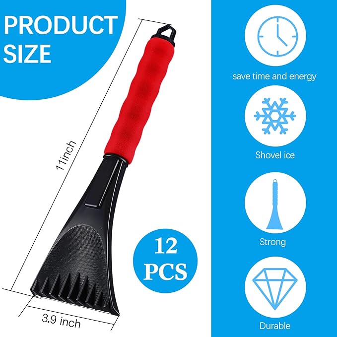 4 Pieces Ice Scraper for Car Windshield Plastic Snow Frost Ice Removal Tool with Foam Handle for Cars Trucks Window (Black, Red, Blue, Gray)