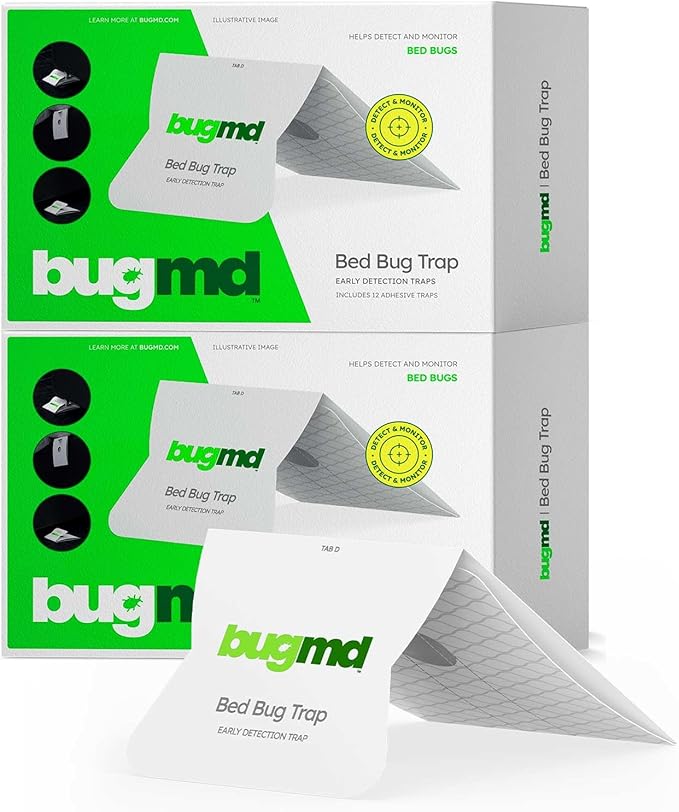 BugMD Bed Bug Trap (2 Pack, 24 Traps) - Interceptors, Bed Bug Prevention, Sticky Glue Traps, Insect Trap Indoor