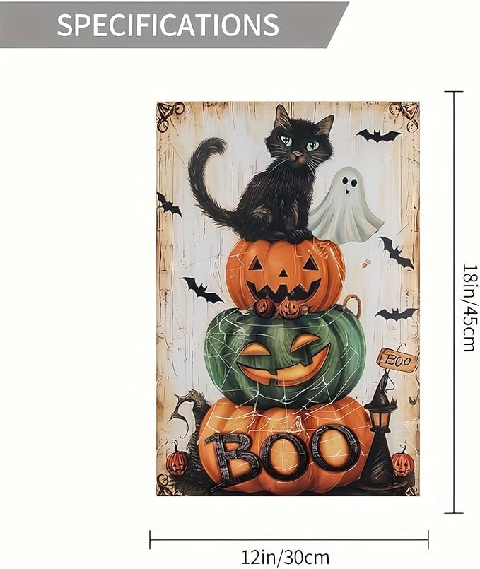 Halloween Boo Black Cat Garden Flag 12x18 Double Sided Pumpkin and Spooky Ghost Cat Welcome Garden Flag Halloween Yard House Flags Jack O'Lantern Seasonal Holiday Decorative Flag
