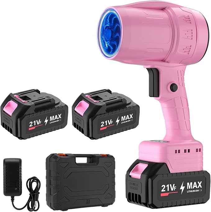 Handheld Electric Cordless Leaf Blower – 500,000RPM Mini Turbo Jet Blower with 2×4.0Ah Batteries & Charger, Lightweight for Patio, Lawn, Garage Cleaning (Pink)