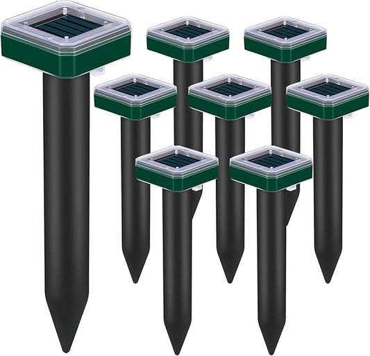 Snake Repellent for Yards 8 Pack Mole Repellent Solar Powered for Lawns Gopher Trap Groundhog Vole Repellent Ultrasonic Spike Outdoor Waterproof Sonic Chipmunk Rodent Burrowing Animals Deterrent Stake