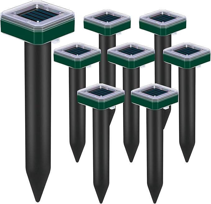 Mole Repellent Solar Powered for Lawns Snake Repellent for Yard Gopher Trap Groundhog Vole Repellent Ultrasonic Spike Outdoor Waterproof Sonic Chipmunk Rodent Burrowing Animals Deterrent Stake (4)