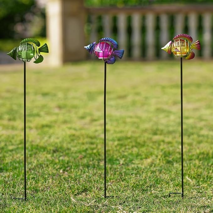 Outdoor Garden Solar Lights,3Pack Decorative Solar Lights for Garden Decor, Tropical Fish Backyard Decor,Led Solar Lights with Stakes for Yard Landscape Patio(21.3''H)
