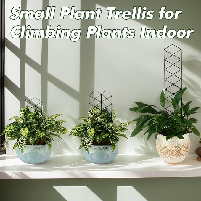 Stackable Metal Trellis for Potted Plants, 4 Packs 17 Inch Small Garden Trellis for Climbing Plants Indoor, Pothos Plant Climber Support Indoor Plant Support Stakes, Black