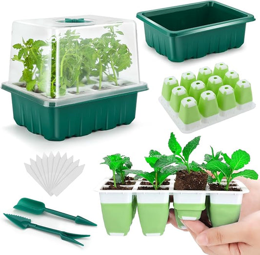 Seed Starter Tray, 72 Cells Indoor Seed Starter Kit, Flexible Silicone Designed Seedling Starter Trays, Germination Tray with Humidity Dome & Lids(4in Height), Reusable & Dishwasher Safe, BPA-Free