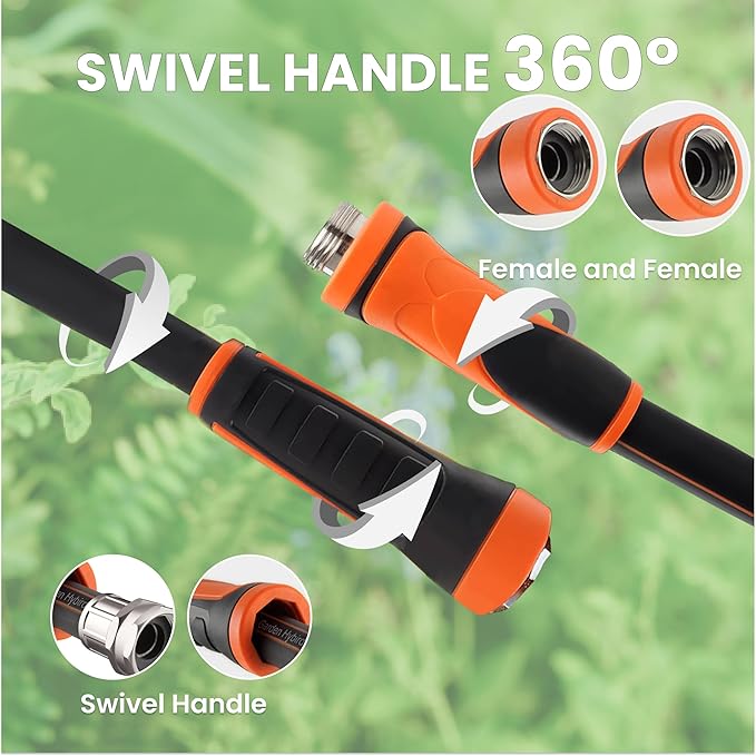 Giraffe Tools Garden Leader Hose 5ft x 5/8", Short Water Hose Heavy Duty, Flexible, Lightweight Hybrid Hose with Swivel Handle, Double Female Fittings, Burst 600 PSI