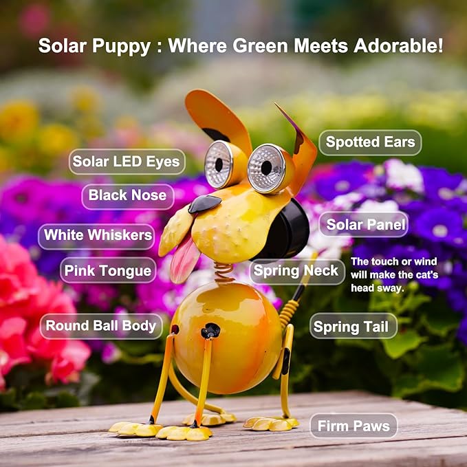 Solar Dog Statue Lights Outdoor Metal Yard Art - Funny Puppy Statue for Garden Patio Decor Lawn Ornaments(Sitting Dog)