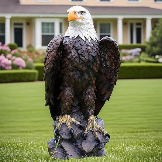 H:24.4 inch Bald Eagle Statue Outdoor, Large Realistic Eagle Sculpture for Garden Decor, Hand-Painted Resin Eagle Figurine, Majestic Yard Art and Patio Decoration