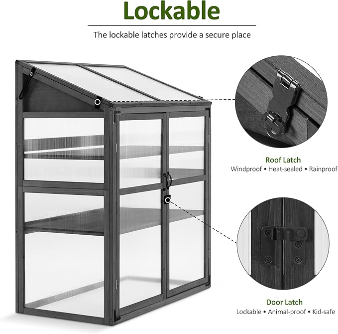 Macrout Cold Frame Greenhouse, Large Wooden Greenhouse Cabinet, Garden Cold Frame with Adjustable Shelves for Outdoor Indoor Use, 1344 (Dark Grey)