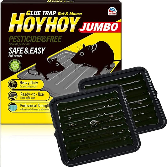 HOY HOY Jumbo Size Rat & Mouse Indoor/Outdoor Glue Trap 2 Large Traps [1 Pack] - Heavy-Duty Professional Strength Ready-to-Use Pest Control, Kids & Pets Friendly Household Pests & Insects