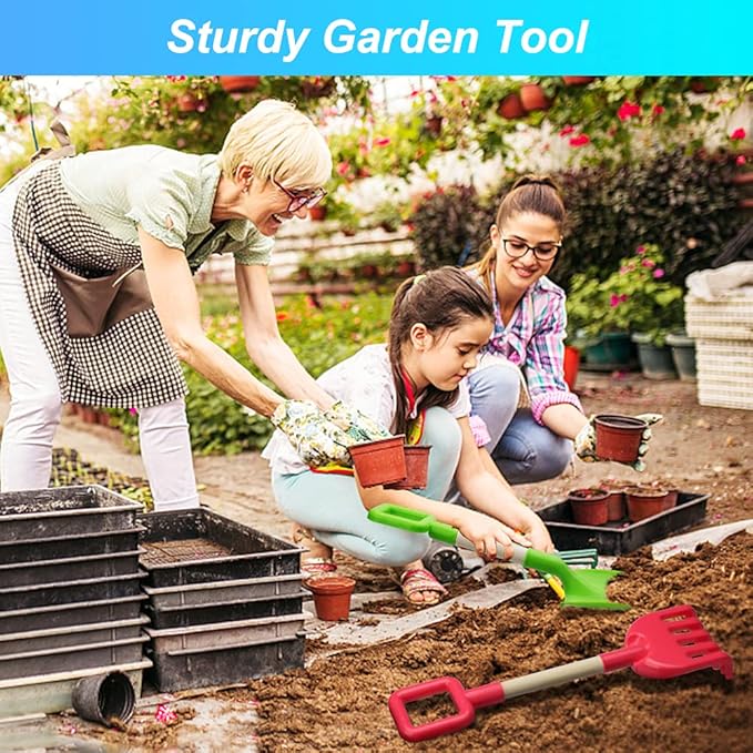 Dilabnba 16'' Kids Beach Shovels Sand Spades Toys Garden Tools, Wood Handle ABS Plastic Spade Rake Scoop for Digging Sandbox Gardening Snow Backyard Summer Outdoor Toy 3-Pack, Blue/Green/Red