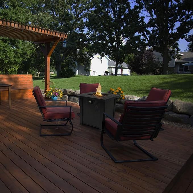 28'' Propane Fire Pit Table, 50,000 BTU Fire Table with Steel Lid, Big Legs, Laval Rocks.