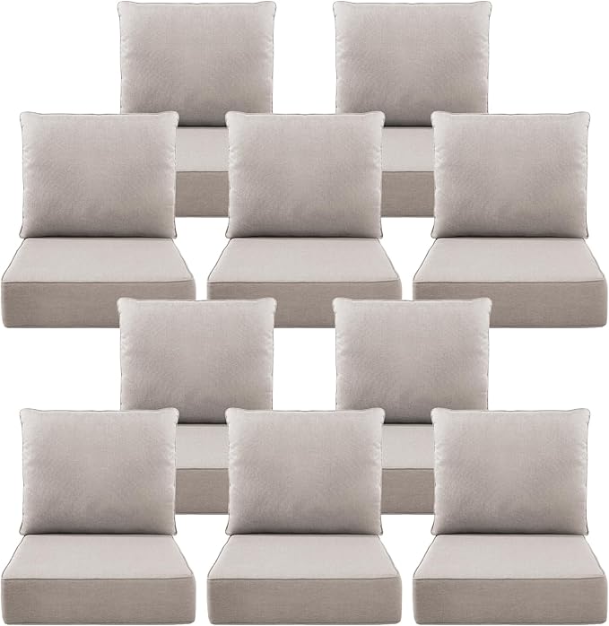 Luxury 6" Outdoor Cushions for Patio Furniture, 24x24x6 Thick Seat Cushion Set of 10, Fade Resistant Couch Chair Replacement Cushions High Density Deep Wicker Chair Cushion w/Removable Cover, Beige