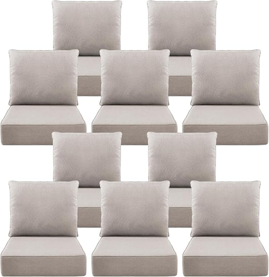 Luxury 6" Outdoor Cushions for Patio Furniture, 24x24x6 Thick Seat Cushion Set of 10, Fade Resistant Couch Chair Replacement Cushions High Density Deep Wicker Chair Cushion w/Removable Cover, Beige