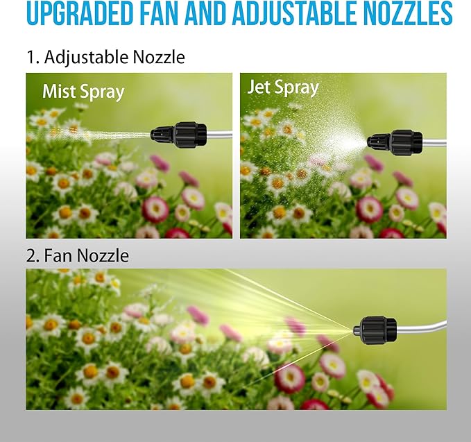 EVIKA 1 Gallon Battery Powered Pump Sprayer, Air Liquid Pump Sprayer with Adjustable Nozzle and Fan Nozzle, Weed Spray, Automatic Garden Pressure Sprayer for Weeding Spraying and Cleaning, Green