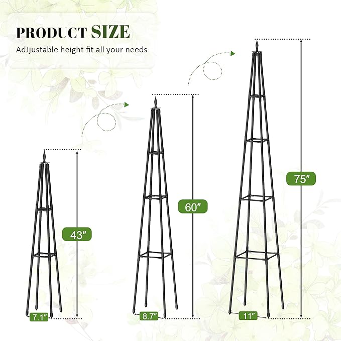 6 FT Obelisk Trellis for Climbing Plants Outdoor, 6FT Garden Trellis with Extra Thickened Plastic-Coated Metal Pipes, Garden Indoor Potted Plant Support, Climbing Support for Potted Plants