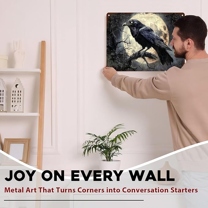 Halloween Crow Vintage Metal Tin Sign for Home Bar Kitchen Hotel Dining Room Coffee 12x16inch