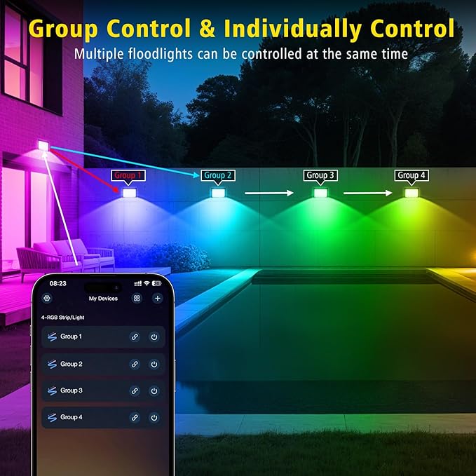 T-SUN RGB Flood Lights Outdoor, 1000W Equivalent Color Changing Landscape LED Light with APP & WiFi & Remote Control, Waterproof Floodlight with 16 Million Colors, Timing, Music Sync (100W-2Pack)