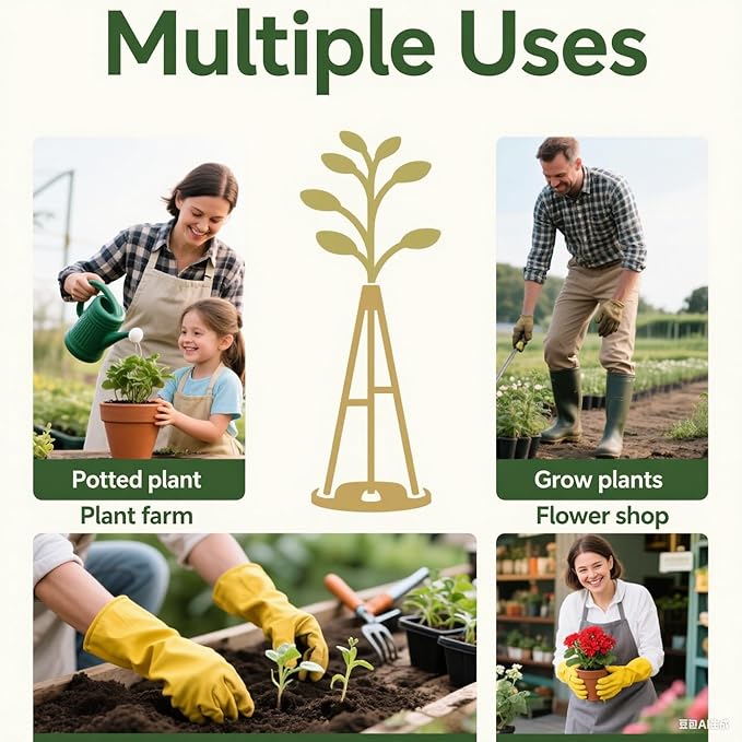 Plant Stem Supports Holder 3pcs Iron Grapple Holder Climbing Plant Stakes for Indoor Plants Upgraded Rock Climbing Home Potting Support Stake Plants Stem Holder for Leaf Stabilization (Round Gold)