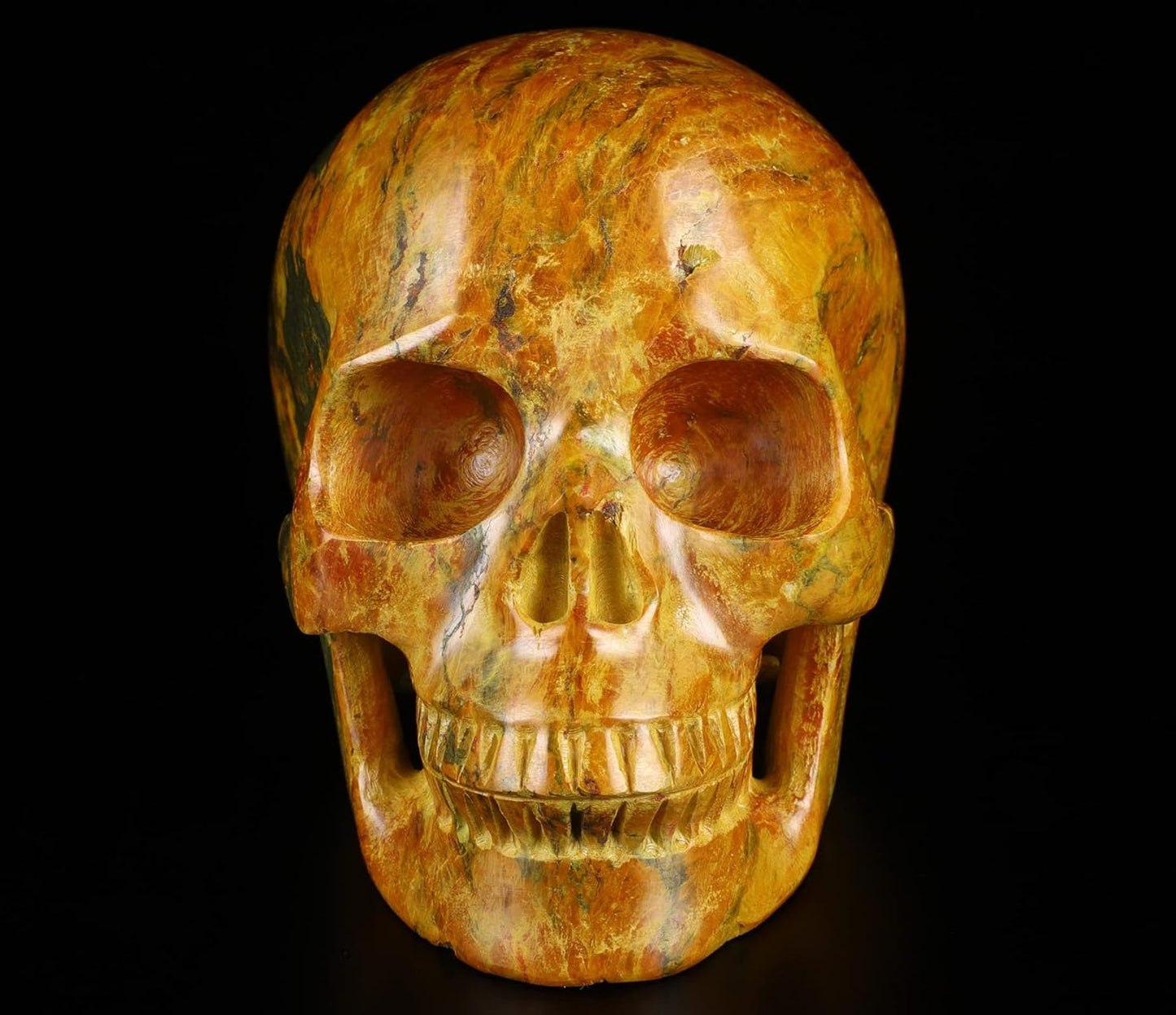 Skullis 5.0”Orpiment Crystal Skull, Hand Carved Gemstone Fine Art Sculpture, Reiki Healing Stone Statue.3622