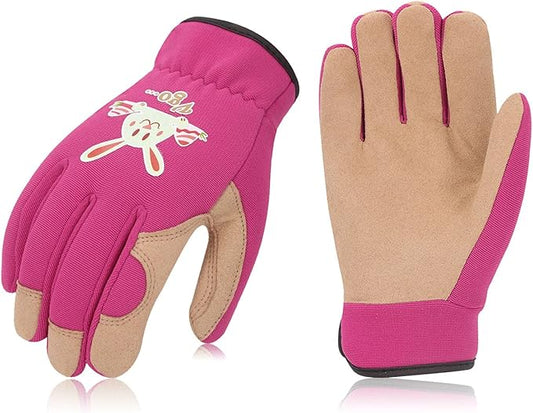 Vgo... 1-Pair Age 3-4 Kids Gardening Gloves,Children Yard Work Gloves,Soft Safety Outdoor Playing Gloves (Size XS,Purple Rabbit, KID-SL7362)