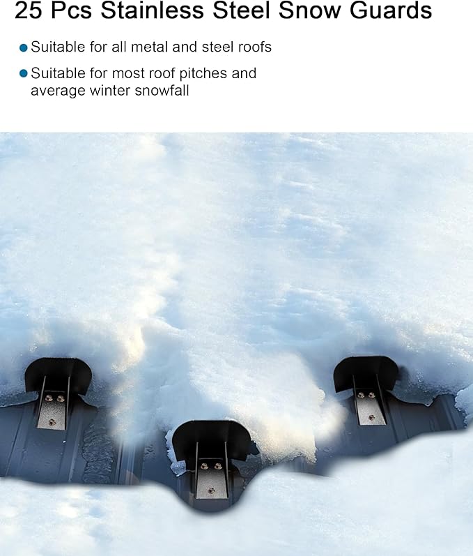 Snow Guard Snow Stops for Metal Steel Roof, Stop from Sliding Off Your Metal Roof, with Adhesive Gasket and Screws（25 Pack）