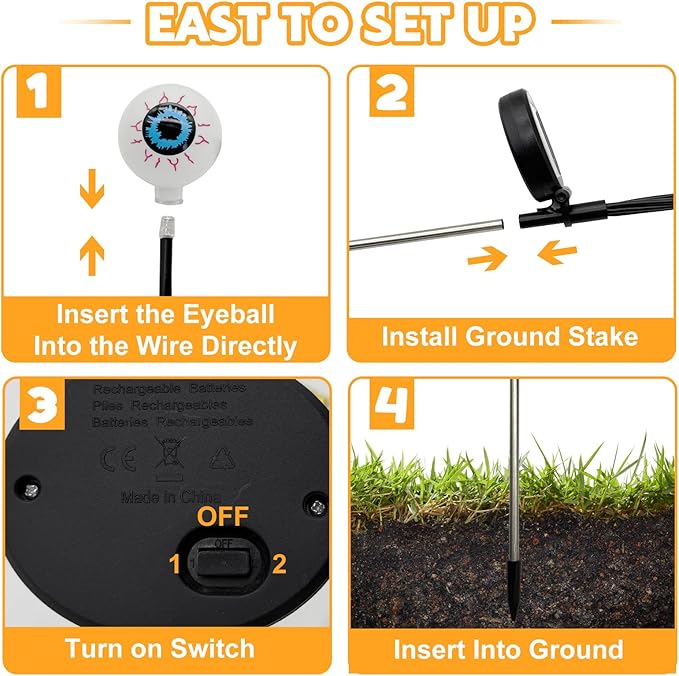 Set of 3 Halloween Eyeball Lights Outdoor Solar Pathway Lights with 18 Cool White LEDs for Garden Yard Lawn Patio Decorations