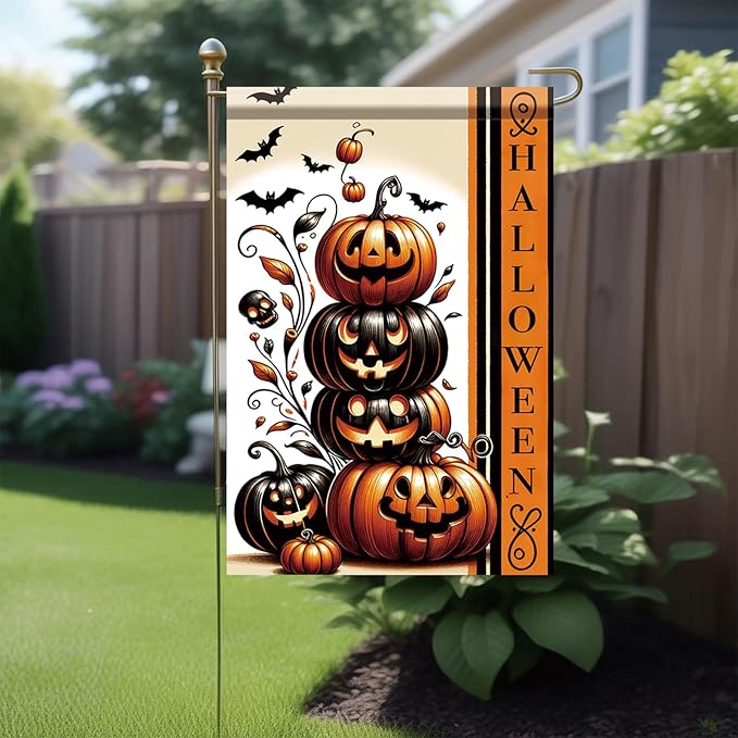 Halloween Garden Flag Halloween Pumpkin Stack Flag 12x18 Inch Double Sided for Trick or Treat Spooky Yard Small Banner Fall Party Outdoor Decor