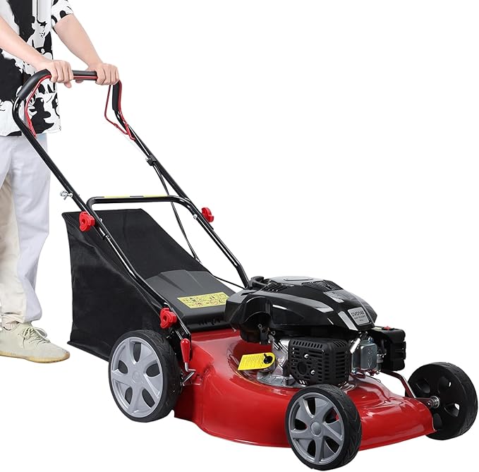 3 in 1 Gas Lawn Mower Self Propelled,141 OHV Engine with Air Cooling, 20" Steel Deck, 8-Level Height Adjustment, 50L Grass Tank, Foldable Design Red