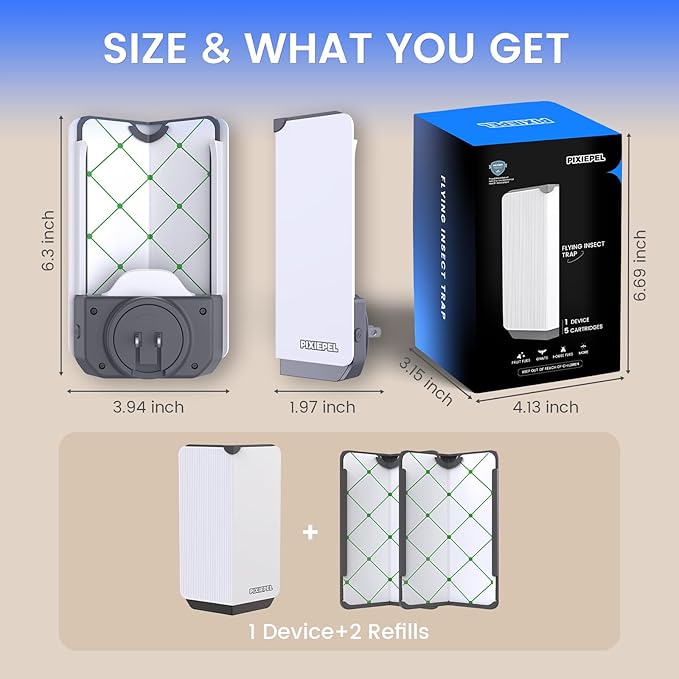 Fly Trap Indoor, 2025 Upgraded UV & Blue Light Flying Insect Trap, Plug in Fly Killer & Indoor Bug Catcher for Gnats, House & Fruit Flies, Mosquito(1 Device & 2 Cartridges)