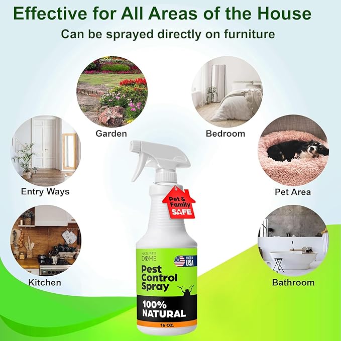 Nature's Dome Eco-Friendly Lab Tested – 16 oz – Pest Control - Insect, Spider, Fly, Flea, Ticks, Ant Spray Safe for Pets and Kids 100% Natural – Fast-Acting, for Indoor & Outdoor Use