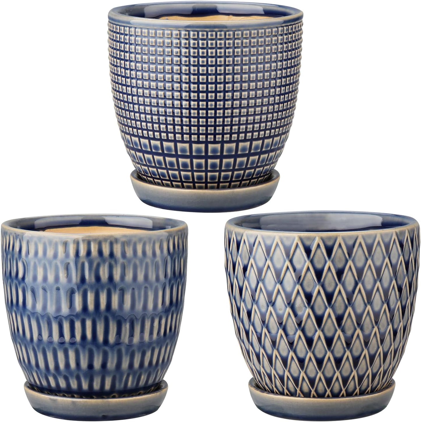 Oairse 4 inches Ceramic Planter Pots 3 Set of Small Round Flower Pots with Drainage Hole and Ceramic Tray for Succulents Cactus Indoor Outdoor Garden Home Windowsill