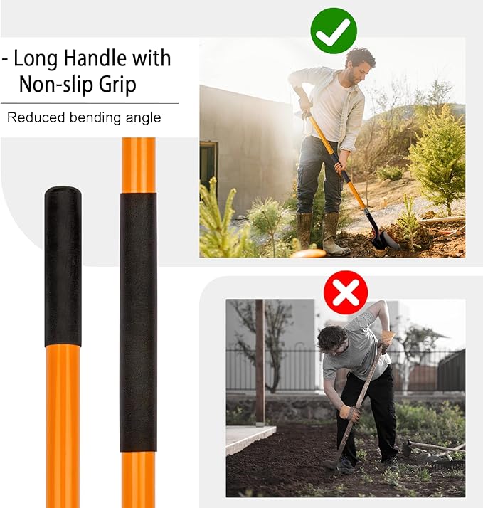 Heavy Duty Gardening Shovel, 56 Inch Round Blade with Fiberglass Handle (Orange)