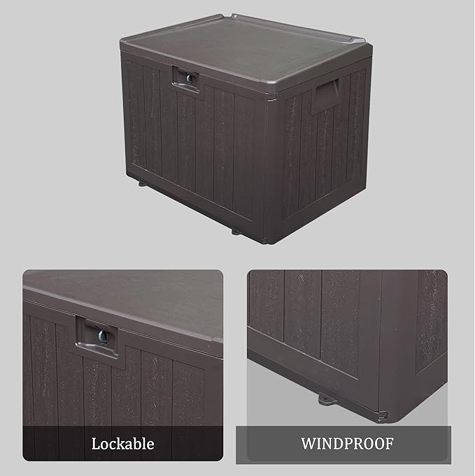 33GAL Brown Blow - Molded Outdoor Deck Box with Lockable Lid - Waterproof, SGS - Certified UV Resistance, Durable Construction for Garden Tool and Pool Accessory Storage, Simple Assembly