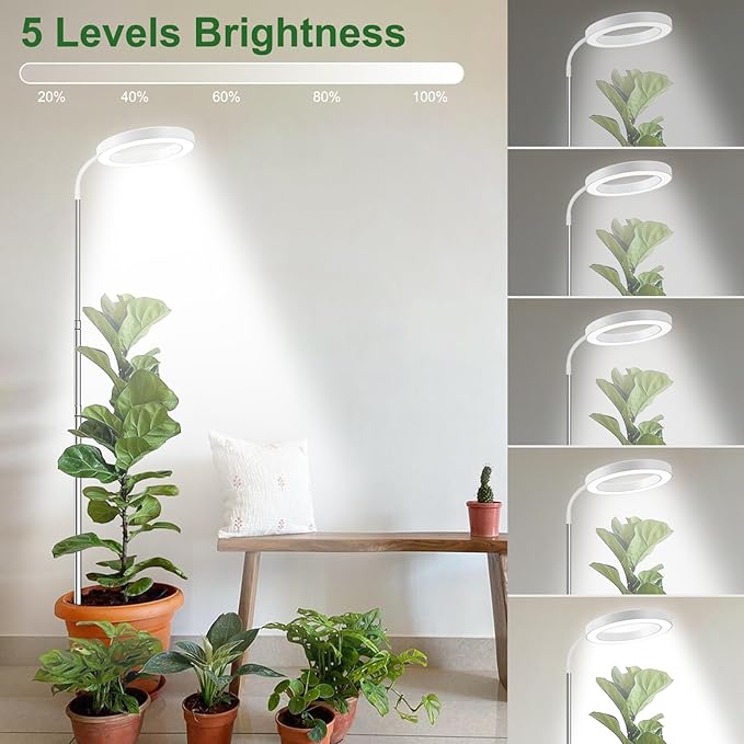 Wolezek Grow Lights for Indoor Plants Full Spectrum, 80 LEDs 3 Colors, 65in Large Plant Lights for Indoor Growing with 360°Gooseneck, 6/12/16H Timer, 5 Brightness, Height Adjustable, White 3 Pack