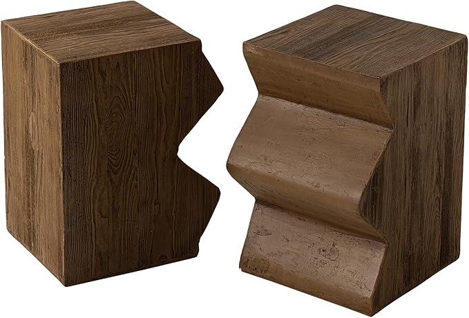 COSIEST Concrete Side Table, Set of 2 Rectangular Outdoor Side Tables, Decorative Garden Stools for Indoor Outdoor, Accent Table Patio Side Table Nesting End Table w Light Oak Colored Faux Wood