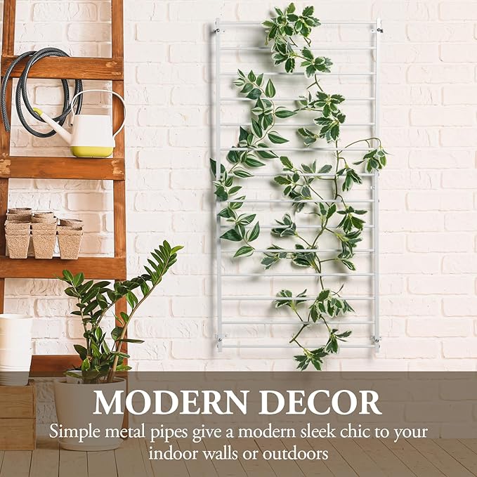 MyGift 4 Ft Tall Trellis, White Metal Wall Mounted Garden Trellis for Climbing Plants Outdoor/Indoor, Large Wall Support Frame for Hanging Planters (1, White)